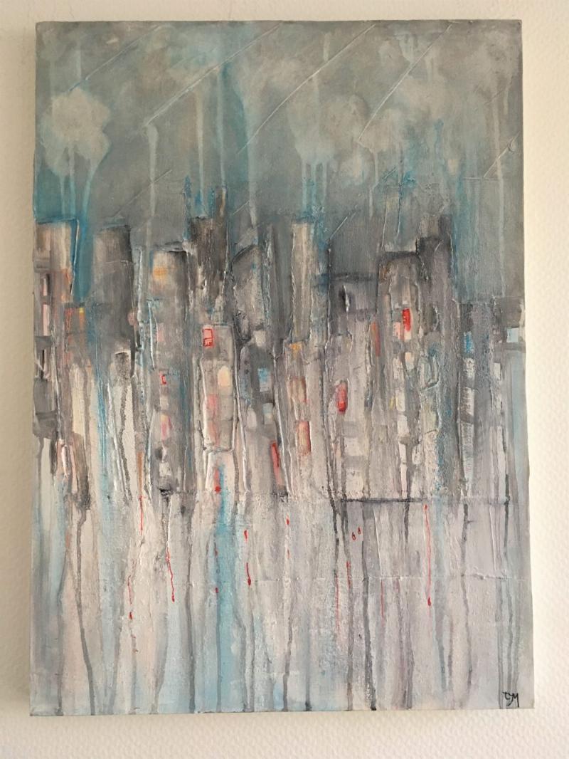 Peinture abstraite de paysage urbain contemporain en acrylique